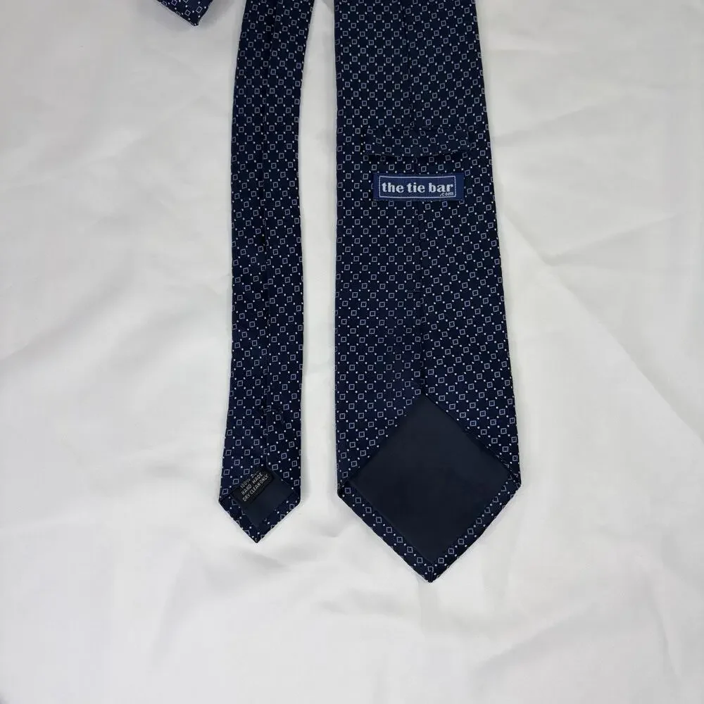 The Tie Bar Blue 100% Silk Necktie Stain resistant Long tie preppy, work, office